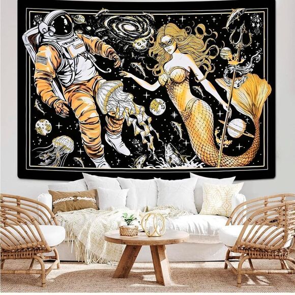Astronaut Tapestry Mermaid Adults Tapestry Black Aestheic Tapestries Sta… - Picture 1 of 6